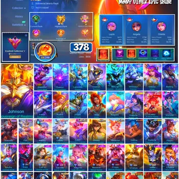 Mobile Legends: Bang Bang Accounts 🔥 #4175 🔥 💎 378 Skins 👑 Collector Wanwan Pixel Blast ⚔️ Exalted Collector V ⭐ Legend