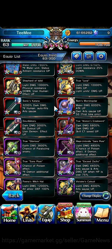 Grand Summoners Accounts End-Game Global|Rank 63|1 Sp.Art|17 Ascend|DL 10
