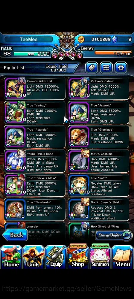 Grand Summoners Accounts End-Game Global|Rank 63|1 Sp.Art|17 Ascend|DL 11