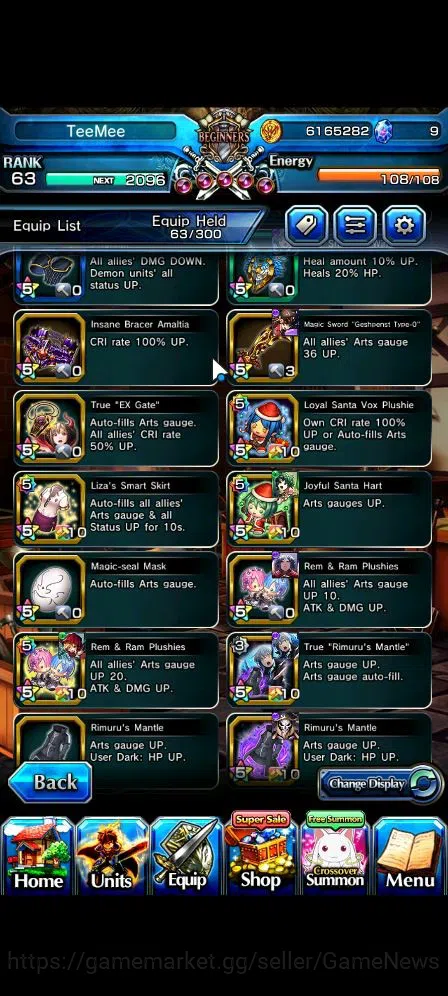 Grand Summoners Accounts End-Game Global|Rank 63|1 Sp.Art|17 Ascend|DL 12