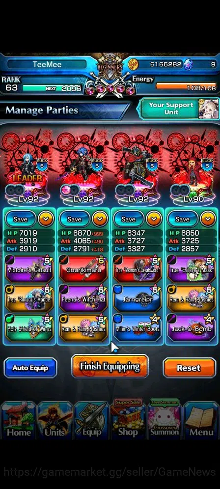 Grand Summoners Accounts End-Game Global|Rank 63|1 Sp.Art|17 Ascend|DL 4