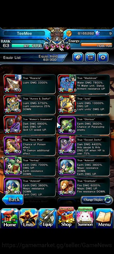 Grand Summoners Accounts End-Game Global|Rank 63|1 Sp.Art|17 Ascend|DL 6