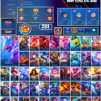 Mobile Legends: Bang Bang Accounts 🔥 #4021 🔥 281 Skins 💎 Collector Titans Helcurt Kaiju of the Deep 👑 Renowned Collector
