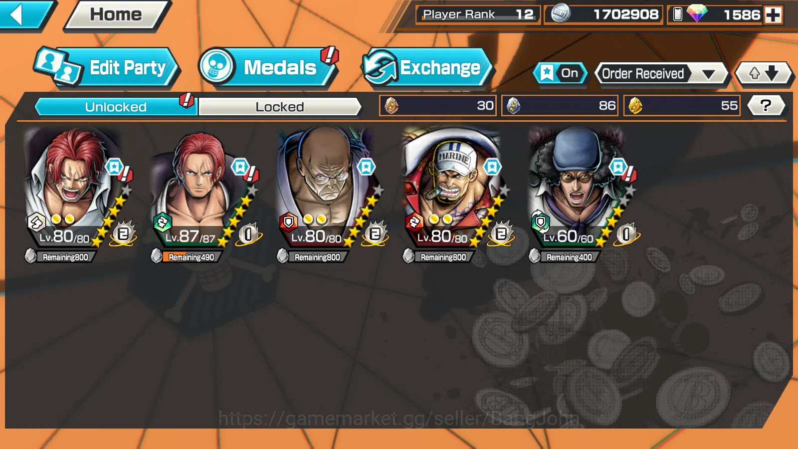 One Piece Bounty Rush Accounts GLOBAL|5 EX | The5elder Nusjuro,DD Shanks ,FR Shan image 3