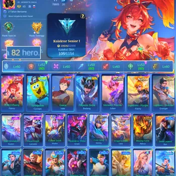 Mobile Legends: Bang Bang Accounts Others HERO 82 SKIN 105 | EMBLEM GOOD | VALE GARA| PACE FANNY| EPIC KHUFRA| EPIC GUSION