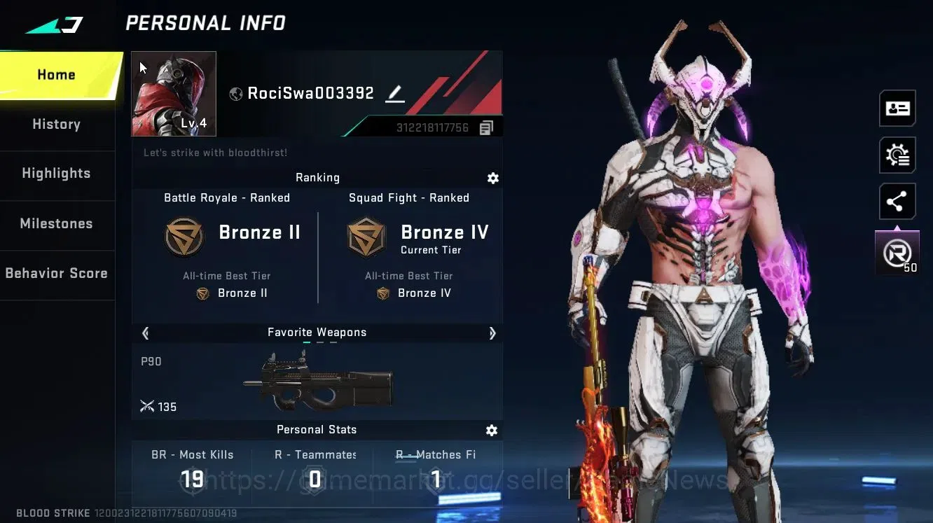 Blood Strike Accounts Collab Skin ASIA|ULTRA ZERO-Nullifier+[ULTRA M700-Boitatá]|Lvl.4|BR Bronze II, SF Bronze 2
