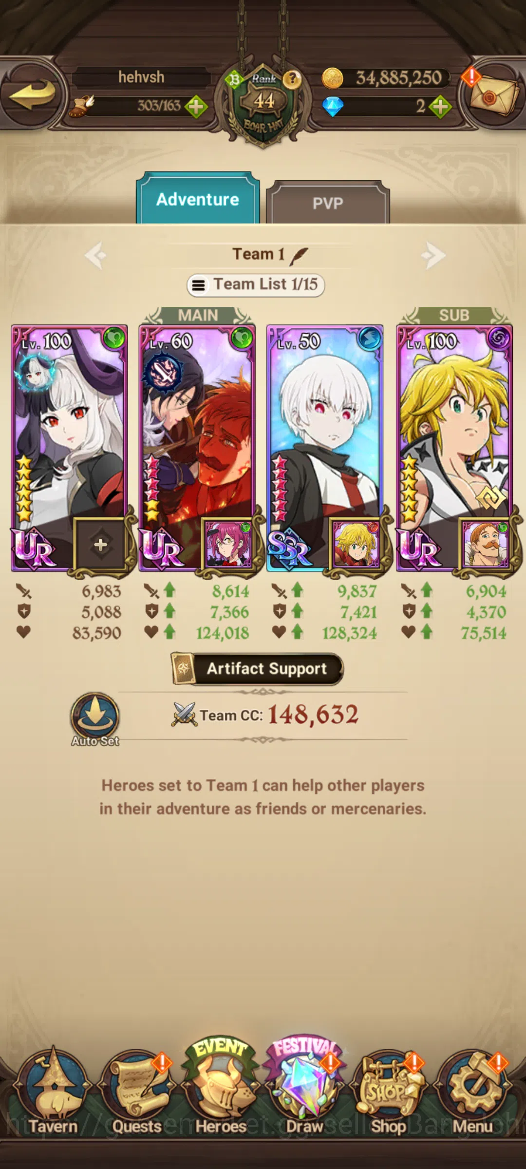 The Seven Deadly Sins: Grand Cross Accounts Others GLOBAL|1.19M CC|1collab Sho|UR Meresca,Ludociel,Souls Hel,etc|check 3