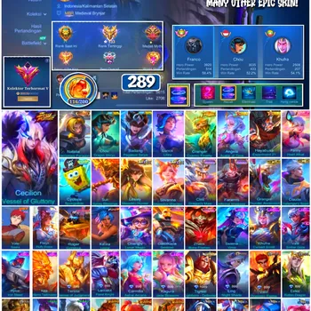 Mobile Legends: Bang Bang Accounts 🔥 #4151 🔥 💎 289 Skins 👑 Cecilion Vessel of Gluttony ⚔️ Exalted Collector V ⭐ Angela