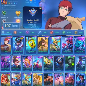Mobile Legends: Bang Bang Accounts Others HERO 107 SKIN 177 | EMBLEM ALL MAX| VALE GARA| CYPLOPS SPOBENGEBOB| EPIC VALIR