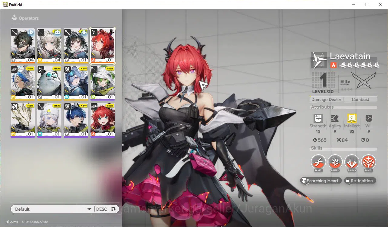 Asia LVL2 |Day2 Login|MetaSSR Solo Laevatain + 5SR Character|1SSR Weapon|Male MC|Log Gryplink|Take Mail|Check SS(END1021) Arknights: Endfield Accounts Asia LVL2 |Day2 Login|MetaSSR Solo Laevatain + 5SR image 1