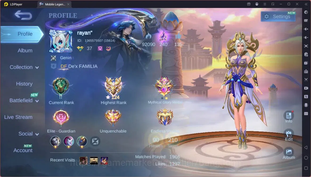 Mobile Legends: Bang Bang Accounts Collector Global|Hero 90|Skin 210|Renowned|KOF Chou|Prime Granger|CC Aurora|5STAR 1