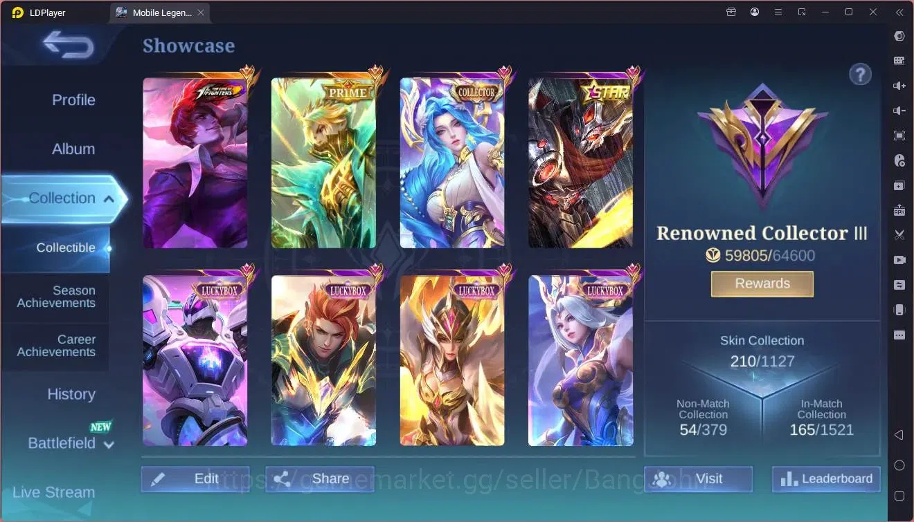Mobile Legends: Bang Bang Accounts Collector Global|Hero 90|Skin 210|Renowned|KOF Chou|Prime Granger|CC Aurora|5STAR 2