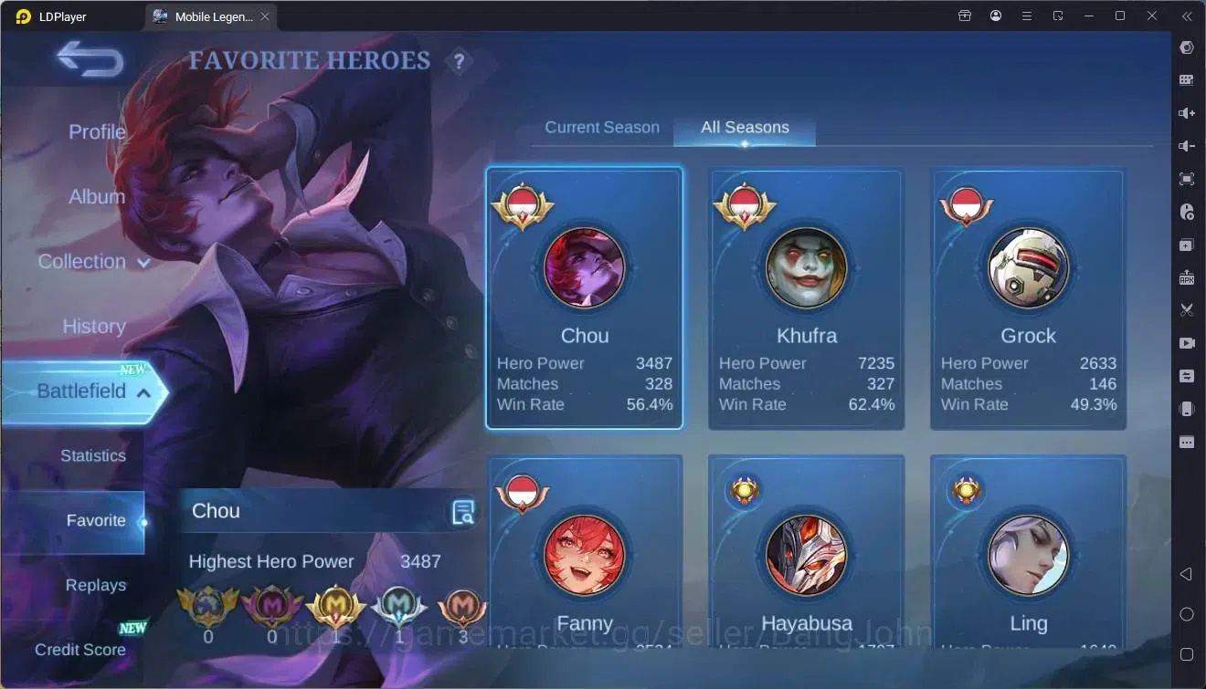 Mobile Legends: Bang Bang Accounts Collector Global|Hero 90|Skin 210|Renowned|KOF Chou|Prime Granger|CC Aurora|5STAR 4