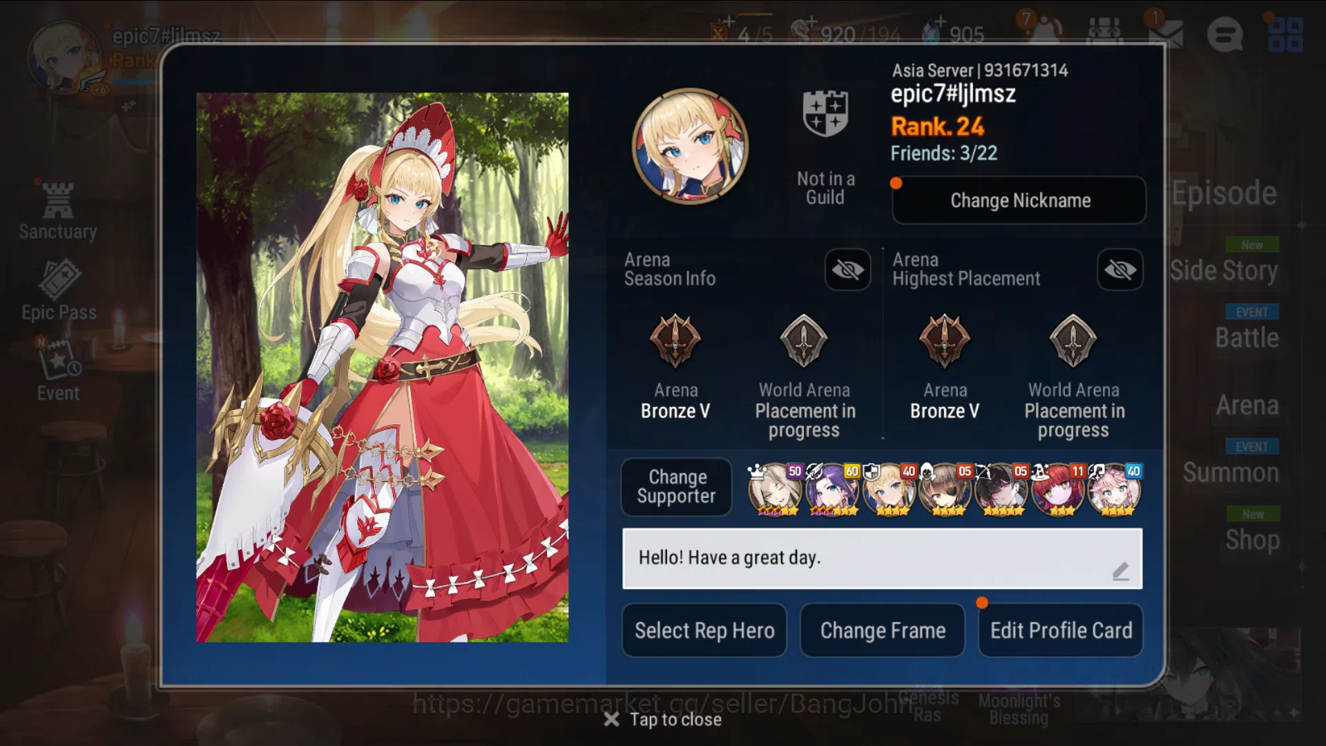 Asia Unverif|Best Starter|6ML(A Tywin,Belian,Sage B&S,DJBasar,Harsetti,CPavel)|Poh+Bless ON|Stigma 10K|Check SS|LogStove|RA203B Epic Seven Others Asia Unverif|Best Starter|6ML(A Tywin,Belian,Sage image 1