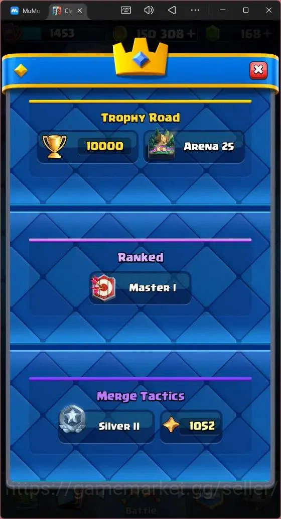 Clash Royale Accounts High-End Global |CL 1453|KTL 14|Trophy 10000|121 Cards|3 L15|8 Champ|6 Hero|11 Evo|Arena 25|168 4