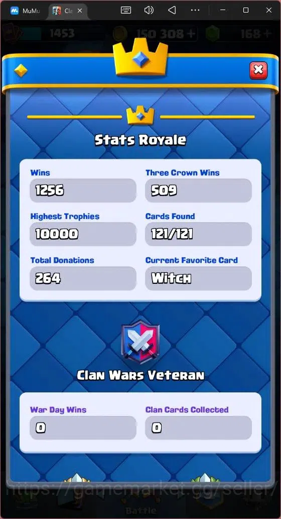 Clash Royale Accounts High-End Global |CL 1453|KTL 14|Trophy 10000|121 Cards|3 L15|8 Champ|6 Hero|11 Evo|Arena 25|168 5