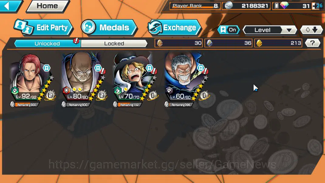 One Piece Bounty Rush Accounts Starter Global|4 EX|Film Red Shanks,5Elders St Ethanborn V.Nusjuro,Flame Emperor Sabo,LH 5