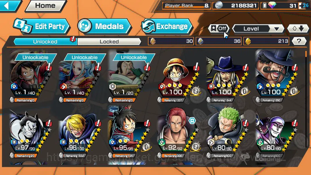 One Piece Bounty Rush Accounts Starter Global|4 EX|Film Red Shanks,5Elders St Ethanborn V.Nusjuro,Flame Emperor Sabo,LH 6