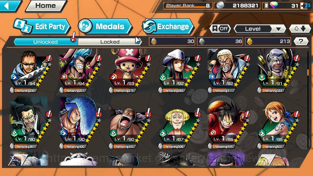 One Piece Bounty Rush Accounts Starter Global|4 EX|Film Red Shanks,5Elders St Ethanborn V.Nusjuro,Flame Emperor Sabo,LH 8