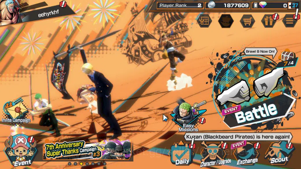 One Piece Bounty Rush Accounts Starter Global|5 EX|T5E ST.Jaygarcia,RO Roronoa Zoro,BP Kuzan,TFE Marshal D. Teach,AMS