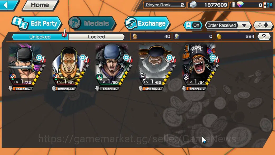 One Piece Bounty Rush Accounts Starter Global|5 EX|T5E ST.Jaygarcia,RO Roronoa Zoro,BP Kuzan,TFE Marshal D. Teach,AMS 3