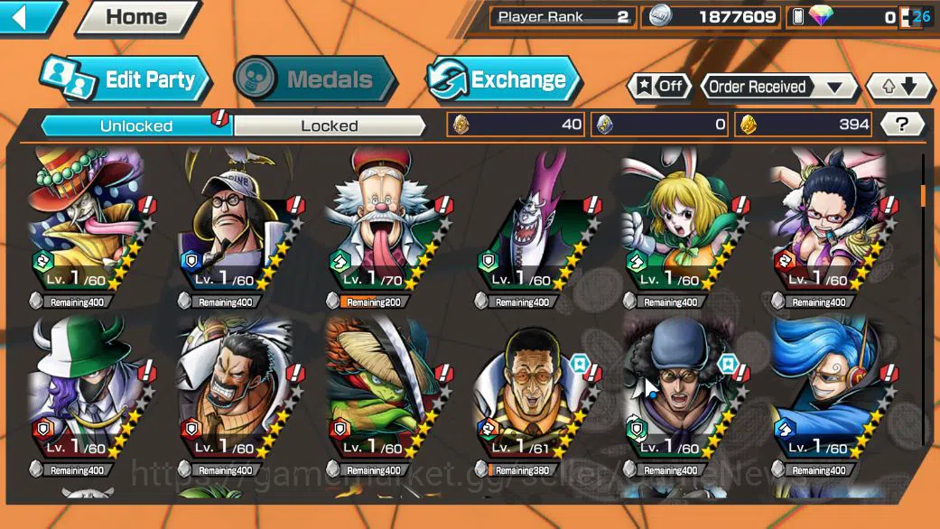One Piece Bounty Rush Accounts Starter Global|5 EX|T5E ST.Jaygarcia,RO Roronoa Zoro,BP Kuzan,TFE Marshal D. Teach,AMS 5