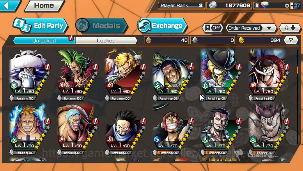 One Piece Bounty Rush Accounts Starter Global|5 EX|T5E ST.Jaygarcia,RO Roronoa Zoro,BP Kuzan,TFE Marshal D. Teach,AMS 6