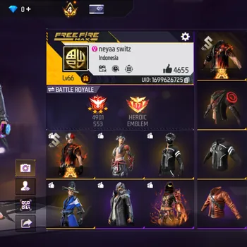 Free Fire Accounts SPEK SULTAN - VAULT 1049 - SENJATA ADA 386 - EMOT TOTAL 61 - BUBDLE CLUBER HITAM - ELITPAS BP ADA 10