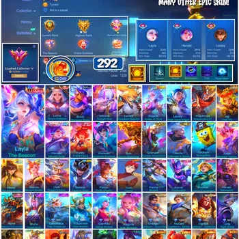 Mobile Legends: Bang Bang Accounts #3962 292 Skins Legend Layla & Lunox Neobeast Brody Aspirant Vexana & Lesley SpongeBob M