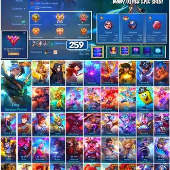 Mobile Legends: Bang Bang Collector #3897 | 259 Skins | Collector Ling & Xavier | Itac image 1