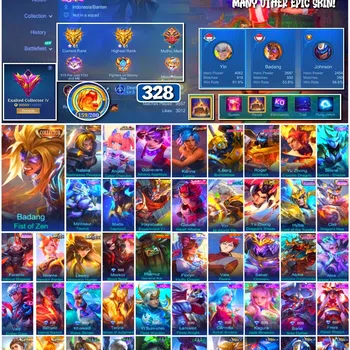 Mobile Legends: Bang Bang Accounts Collector #3841 328 Skins | Collector Badang & Natalia | Aspirant Angela | KoF Guinevere