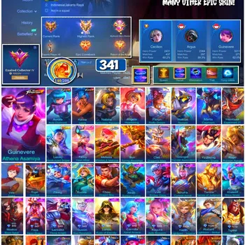 Mobile Legends: Bang Bang Accounts Collector #3927 | 341 Skins | Collector Natalia | Starwars Argus | KoF Guinevere, Karina