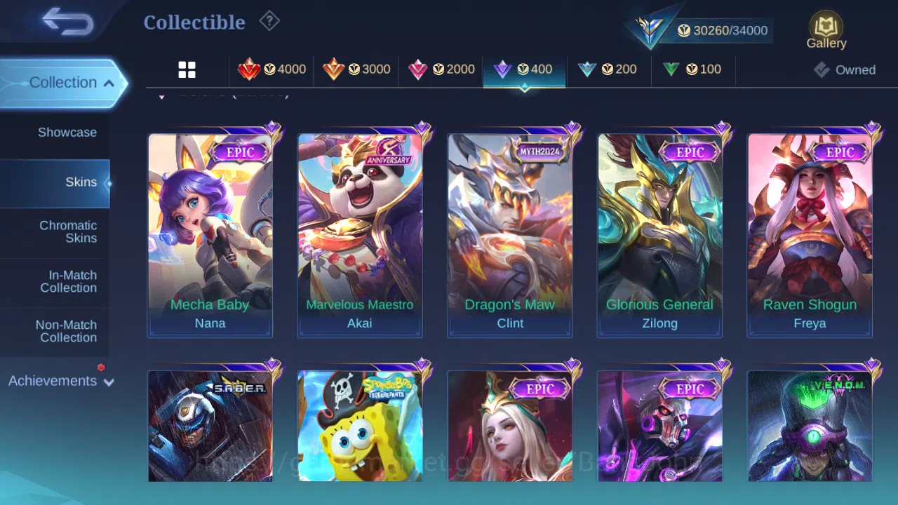 Mobile Legends: Bang Bang Accounts Others Hero 93 | skin 139 | cc natalia | epic vexana | epic roger | spongebob cyclops 10