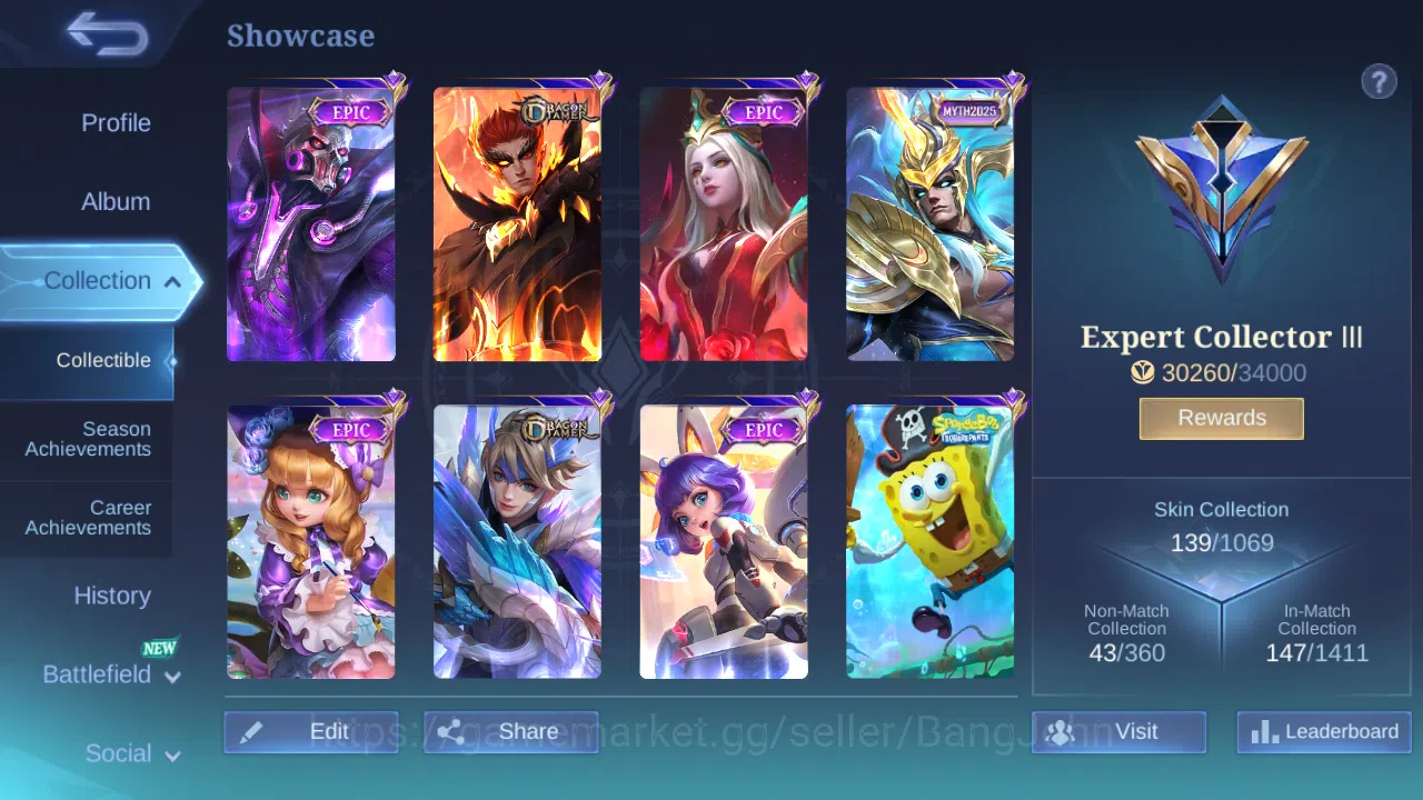 Mobile Legends: Bang Bang Accounts Others Hero 93 | skin 139 | cc natalia | epic vexana | epic roger | spongebob cyclops 2
