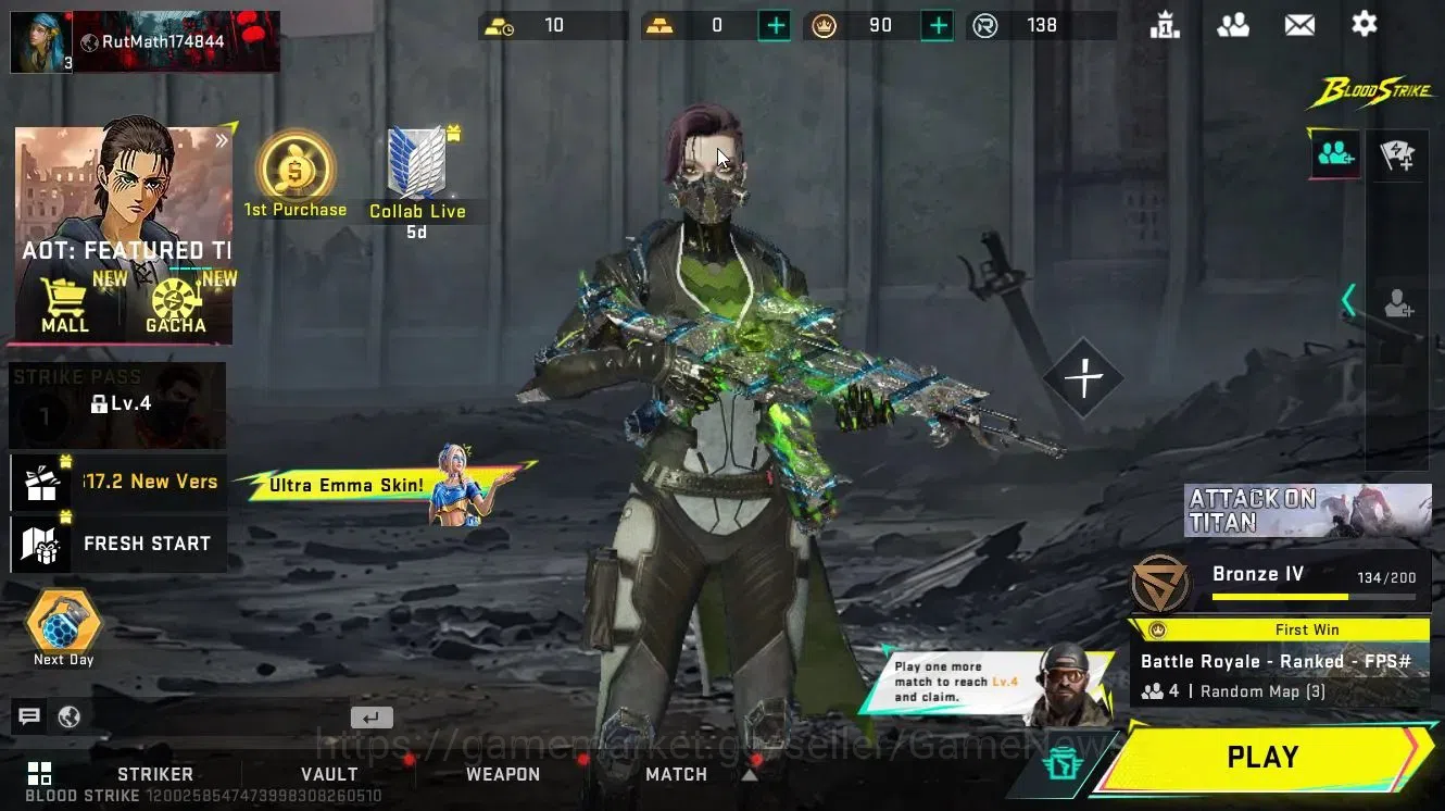 Blood Strike Accounts Collab Skin ASIA|ETERNAL Galil-Noxdra Lv3|ULTRA NACHO-EDM|Collab M4A1-Battle of Faith AOT|2 Legendary 1