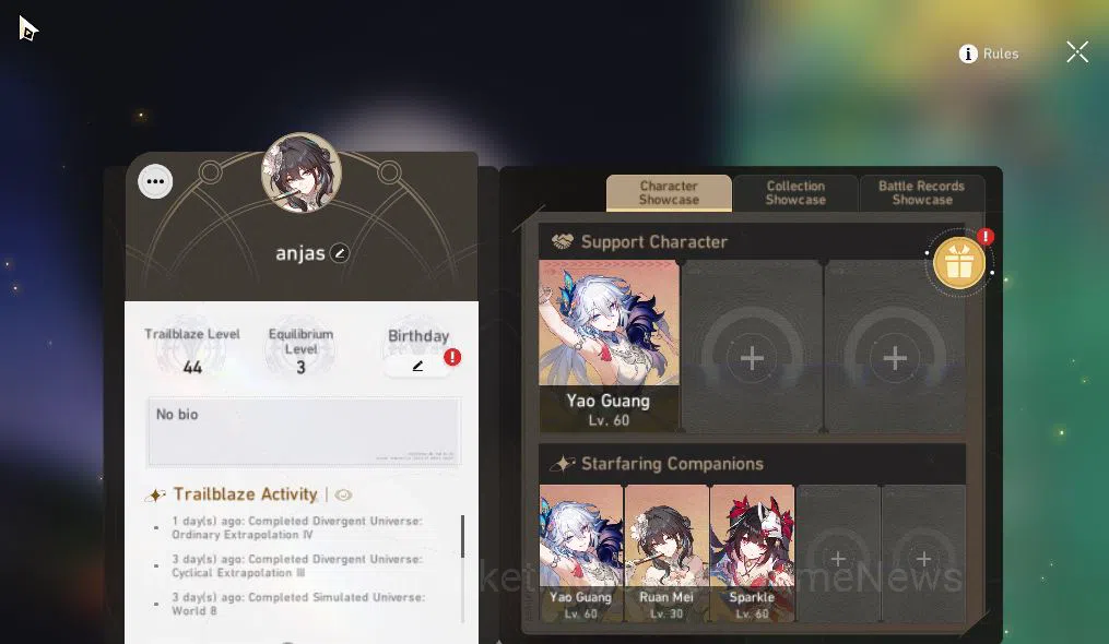 Honkai Star Rail Accounts Mid Game Asia|TL 44|15K SJ|5 Limited|Yao Guang,Sparkle,Dante,Ruan Mei,Archer|Mc 3