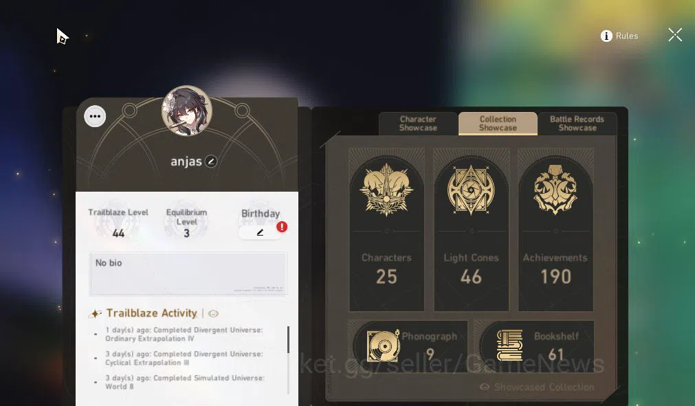 Honkai Star Rail Accounts Mid Game Asia|TL 44|15K SJ|5 Limited|Yao Guang,Sparkle,Dante,Ruan Mei,Archer|Mc 4