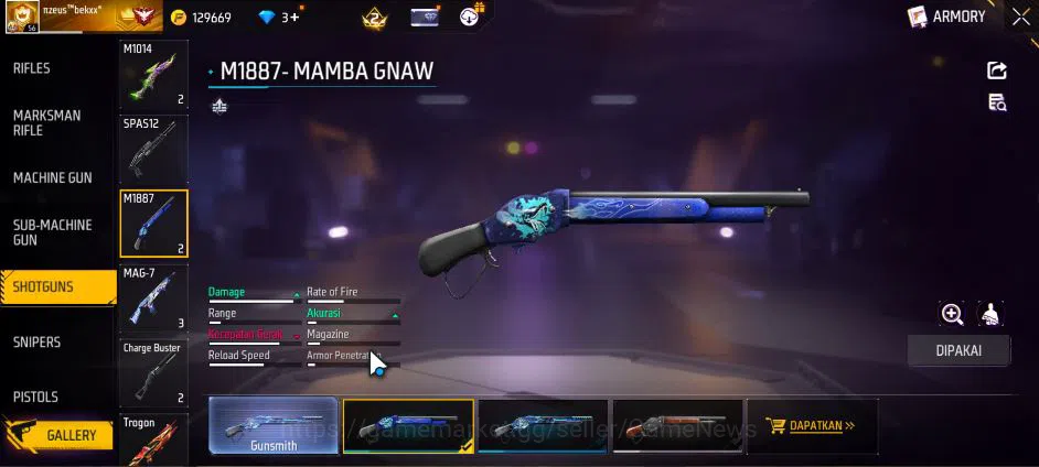 Free Fire Accounts Indonesia| M1887 Mamba GNAW |M1014 Green Flame Dra image 8