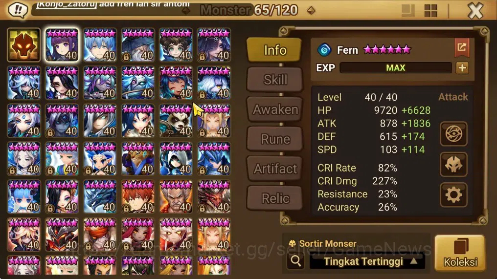 Summoners War: Sky Arena Accounts End-Game ASIA Lv100|3 LD(51LV3R,Beelzebub,Jaara)+78Total NB5,139 6*Monsters|Solor5 14