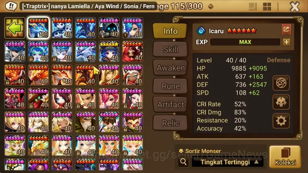 Summoners War: Sky Arena Accounts End-Game ASIA Lv100|3 LD(51LV3R,Beelzebub,Jaara)+78Total NB5,139 6*Monsters|Solor5 16