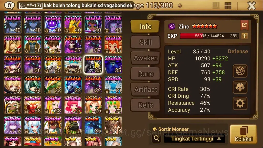 Summoners War: Sky Arena Accounts End-Game ASIA Lv100|3 LD(51LV3R,Beelzebub,Jaara)+78Total NB5,139 6*Monsters|Solor5 17