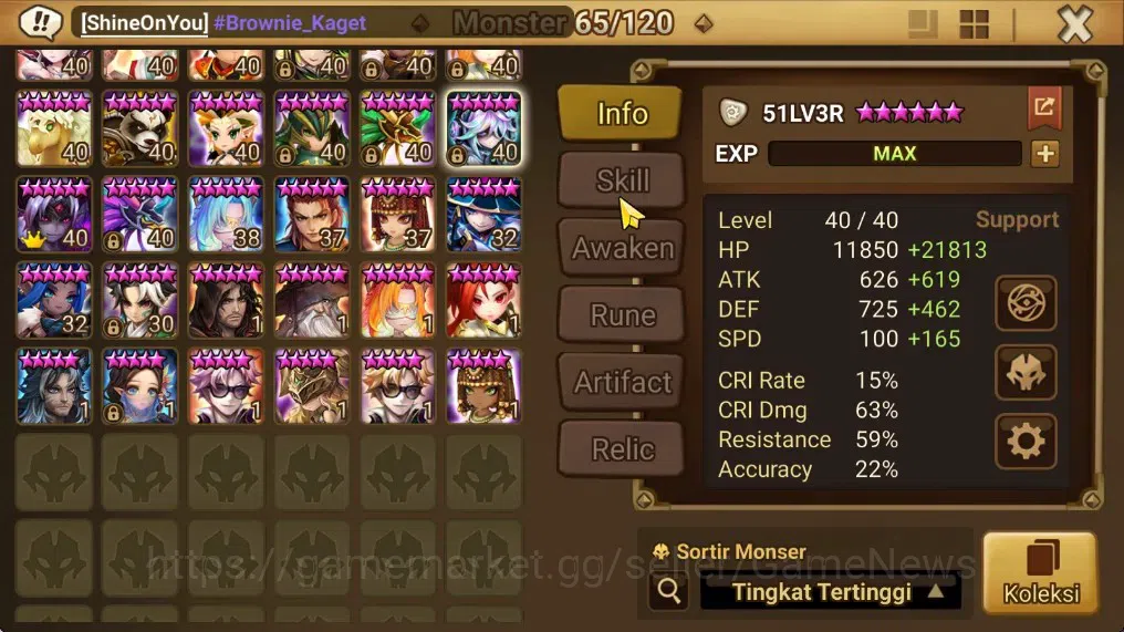 Summoners War: Sky Arena Accounts End-Game ASIA Lv100|3 LD(51LV3R,Beelzebub,Jaara)+78Total NB5,139 6*Monsters|Solor5 8