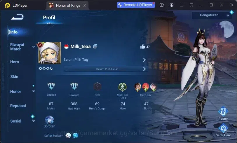 Honor of Kings Accounts Global Hero74 Skin47 |Legend LadySun+Angela|LOM Gu image 2