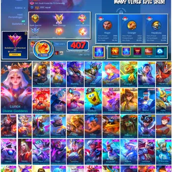 Mobile Legends: Bang Bang Accounts #4273 407 Skins | Lunox Divine Goddess (LEGEND) | Natalia Warrioress Paragon (COLLECTOR