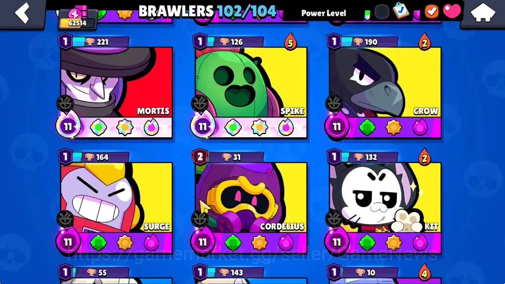 Brawl Stars Accounts 62514 Trophy|102Brawlers 19Max|UL Kaze&Sirius|10k 10