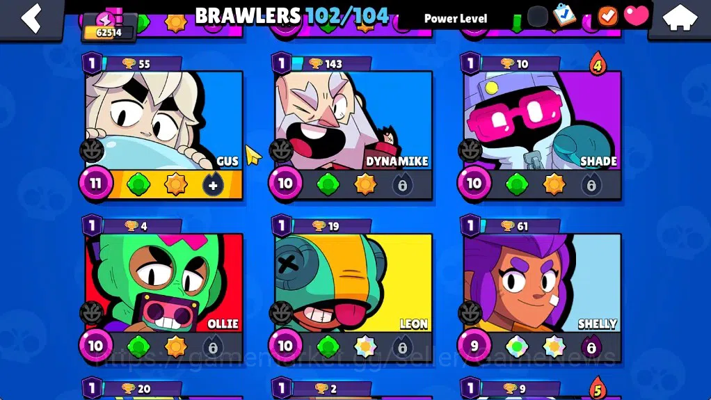 Brawl Stars Accounts 62514 Trophy|102Brawlers 19Max|UL Kaze&Sirius|10k 11