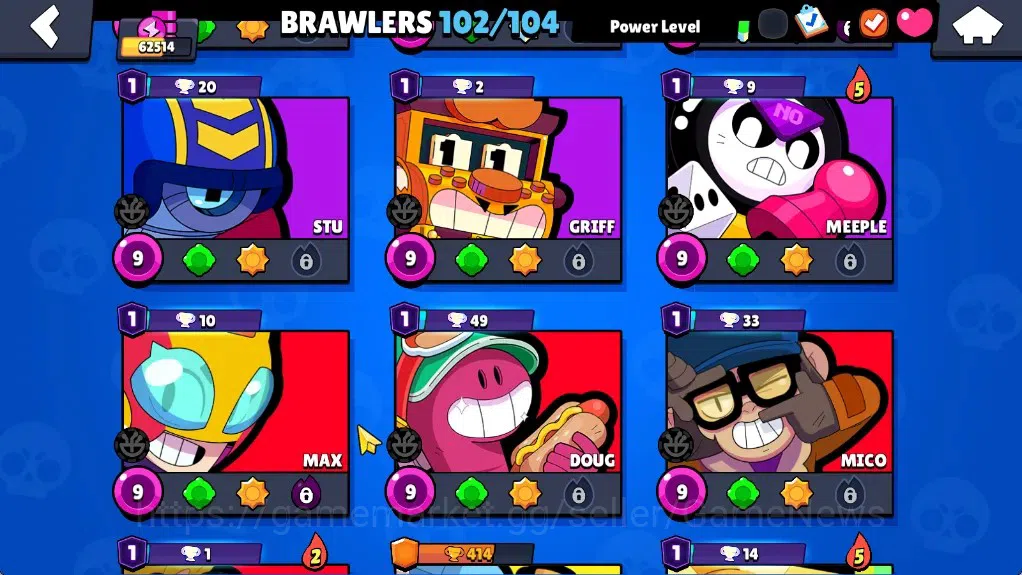 Brawl Stars Accounts 62514 Trophy|102Brawlers 19Max|UL Kaze&Sirius|10k 12