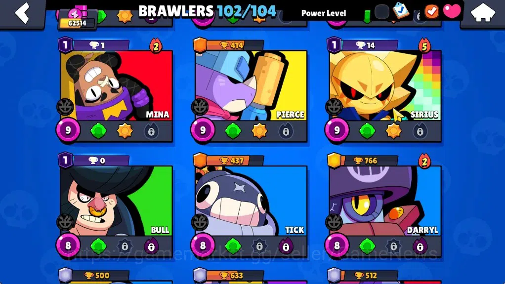Brawl Stars Accounts 62514 Trophy|102Brawlers 19Max|UL Kaze&Sirius|10k 13