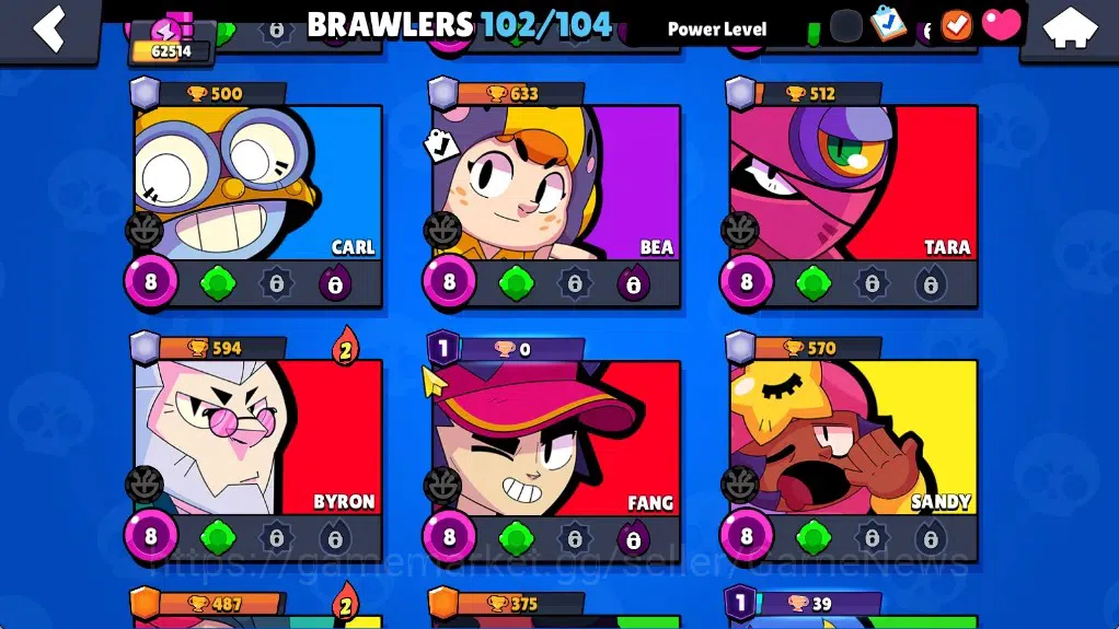 Brawl Stars Accounts 62514 Trophy|102Brawlers 19Max|UL Kaze&Sirius|10k 15