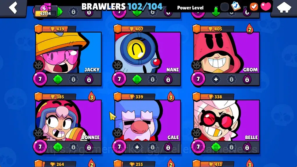 Brawl Stars Accounts 62514 Trophy|102Brawlers 19Max|UL Kaze&Sirius|10k 17